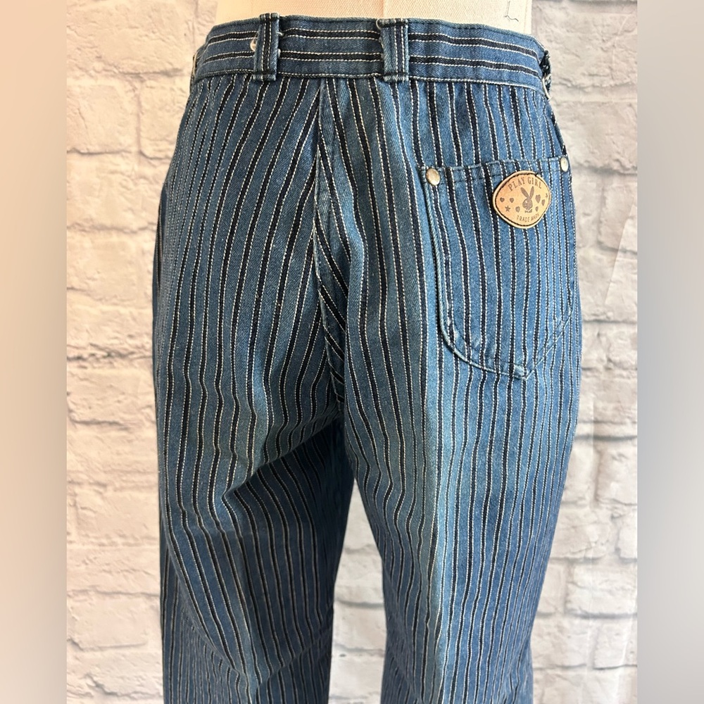 Vintage Striped Denim Jeans Cropped Straight Leg High Rise Mom Grunge 90s 80s - Picture 7 of 14